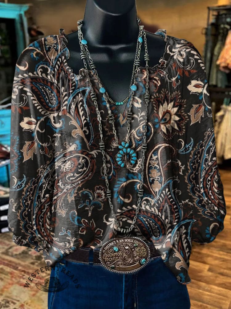 Women's Vintage Art Print Casual Cotton Shirt