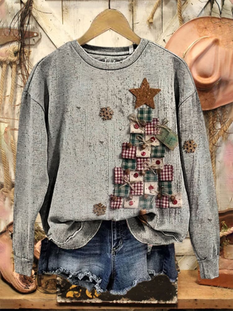 Vintage Christmas Art Print Casual Cotton Sweatshirt