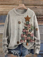 Vintage Christmas Art Print Casual Cotton Sweatshirt