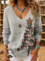 Vintage Christmas Art Print Casual Cotton Sweatshirt