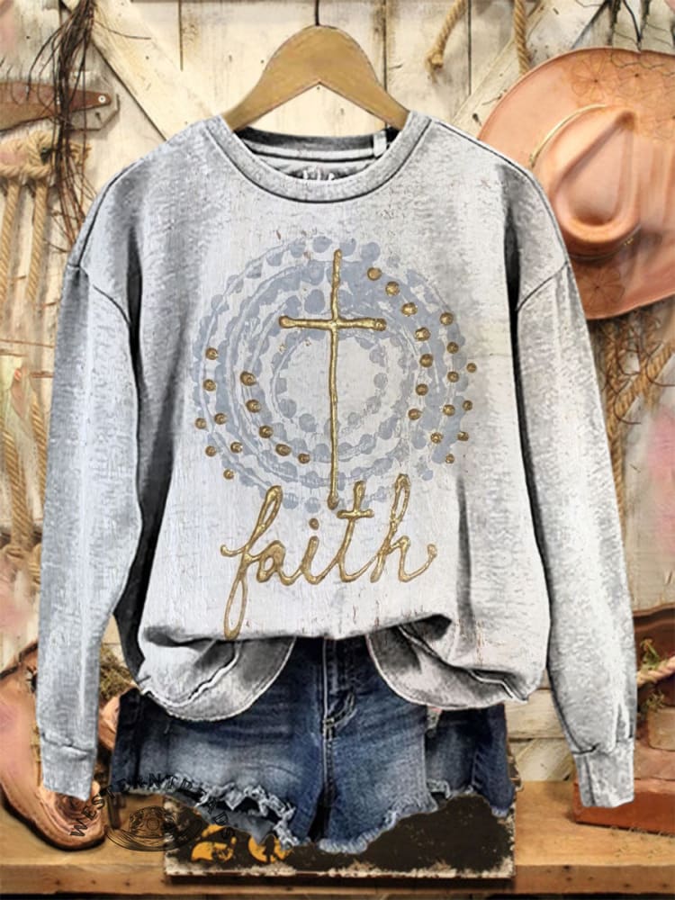 Vintage Jesus Art Print Casual Cotton Sweatshirt