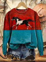 Vintage Horse Art Print Casual Cotton Sweatshirt
