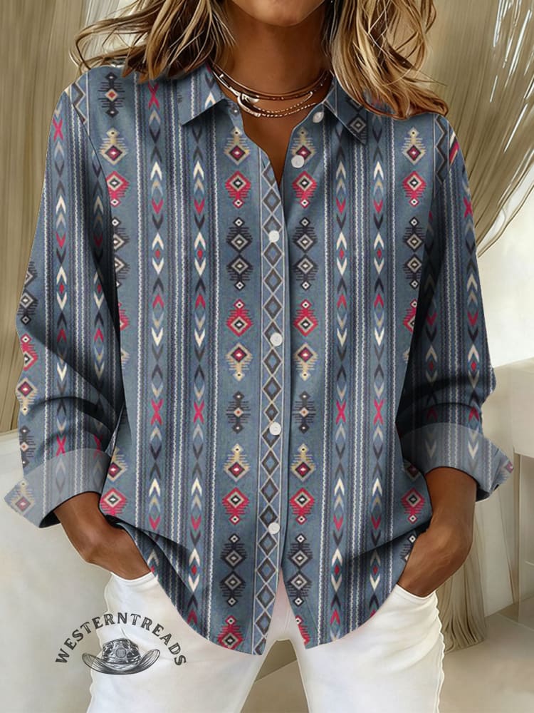 Women's Vintage Art Print Casual Cotton Shirt
