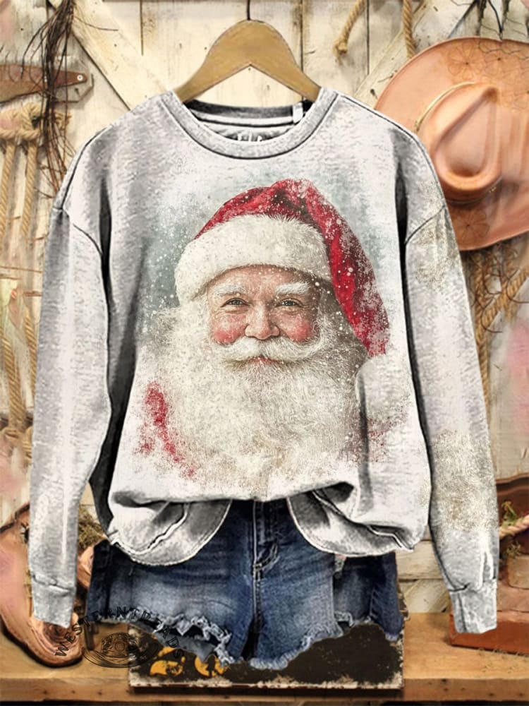 Vintage Christmas Art Print Casual Cotton Sweatshirt