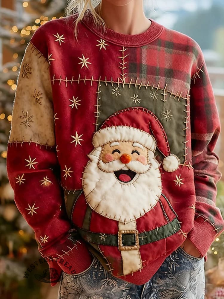 Vintage Christmas Art Print Casual Cotton Sweatshirt