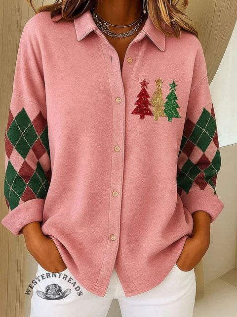 Women's Christmas Print Casual Cotton Shirt