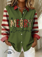 Women's Christmas Print Casual Cotton Shirt