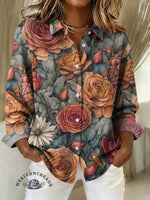 Women's Flower Print Casual Cotton Shirt