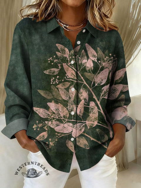 Women's Flower Print Casual Cotton Shirt