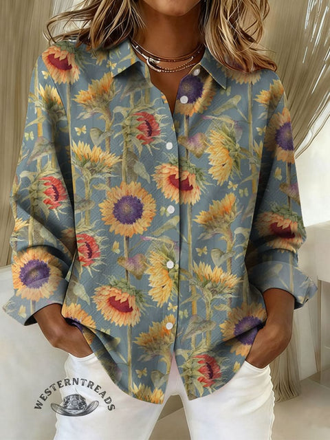 Women's Flower Print Casual Cotton Shirt