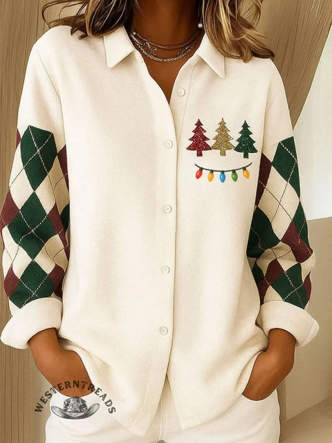 Women's Christmas Print Casual Cotton Shirt