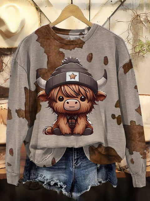 Cute Cow Print Casual Cotton Sweatshirt