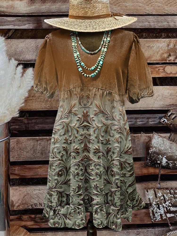 🔥Hot Sale🔥Women's Vintage Print Pocket Cotton Dress