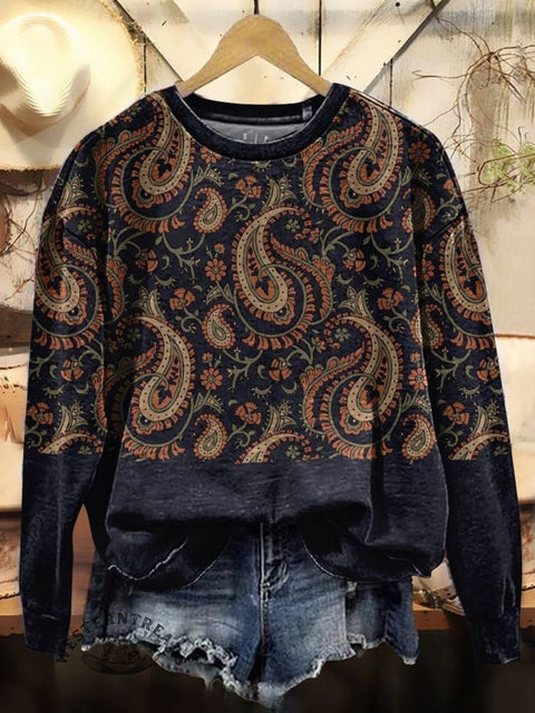Paisley Print Casual Cotton Sweatshirt
