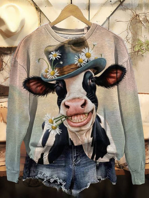 Funny Animals - Cows Print Casual Cotton Sweatshirt