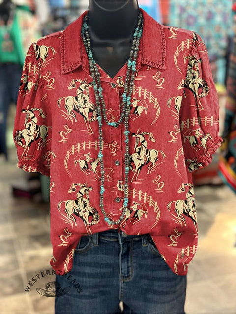 Women's Rodeo Ethnic Print Casual Cotton Shirt