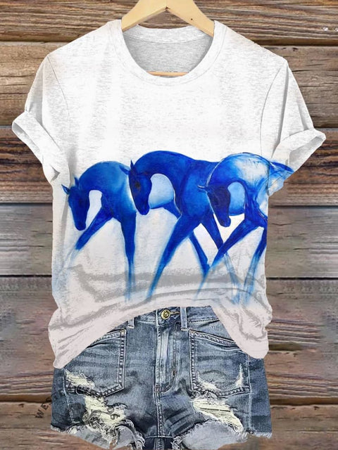Blue Horse Art Print T-shirt