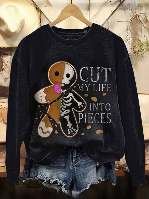 Cut My Life Into Pieces Christmas Print Casual Cotton Sweatshirt