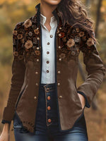 Women's Brown Floral Print Casual Jacket