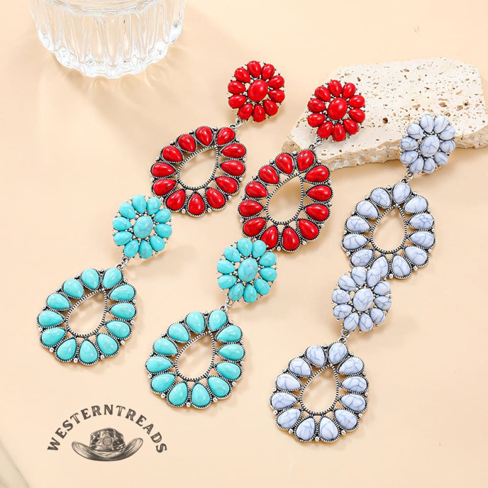 [High-quality texture]Turquoise Floral Earrings