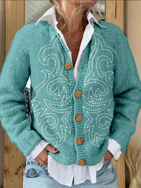 Classic West Print Buttoned Cardigan Sweater