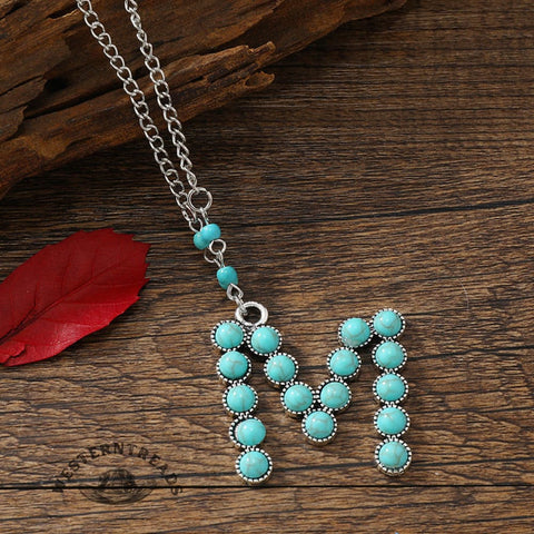 Ethnic Style Turquoise Letter Long Necklace