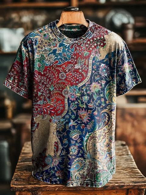 Splicing Retro Ethnic Style Art Print Casual T-shirt