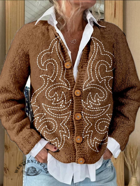 Classic West Print Buttoned Cardigan Sweater