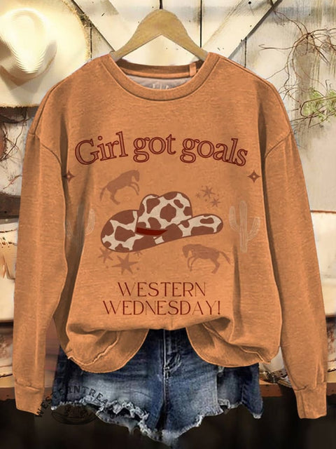 Girl Got Goals Print Casual Cotton Sweatshirt
