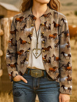 Women's Classic West Horse Art Print Casual Jacket