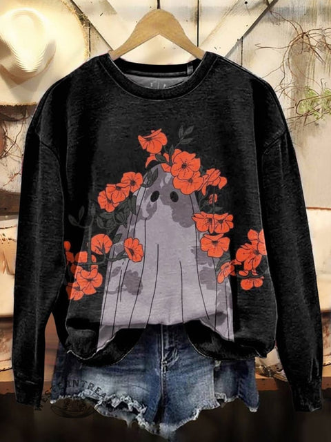 Ghost Print Casual Cotton Sweatshirt
