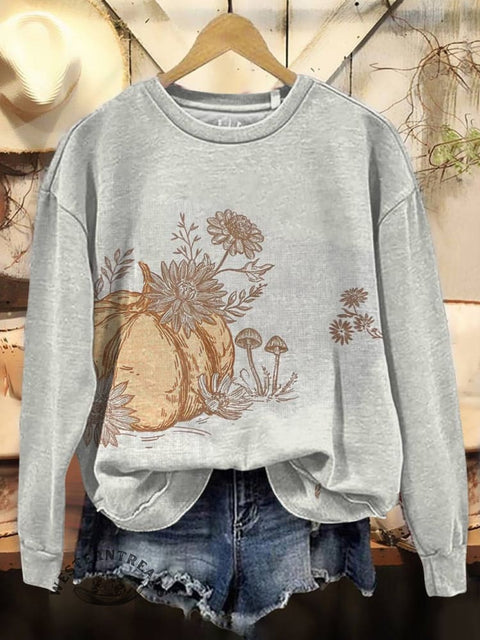 Pumpkin Print Casual Cotton Sweatshirt