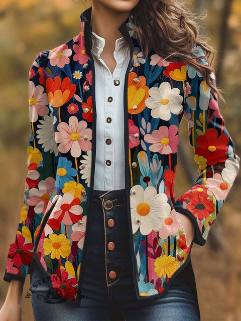 Women's Flower Print Casual Jacket