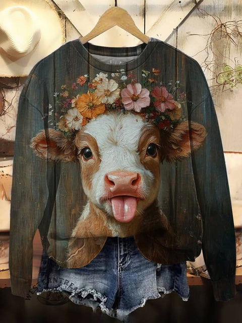 Cows Art Print Casual Cotton Sweatshirt