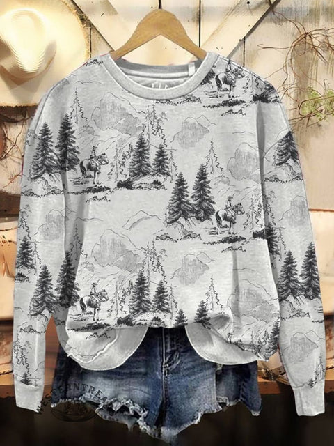 Cowboy Print Casual Cotton Sweatshirt
