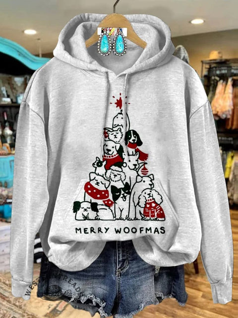 Christmas Puppy Print Cotton Casual Hoodie Sweatshirt