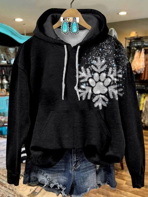 Snowflake Print Cotton Casual Hoodie Sweatshirt