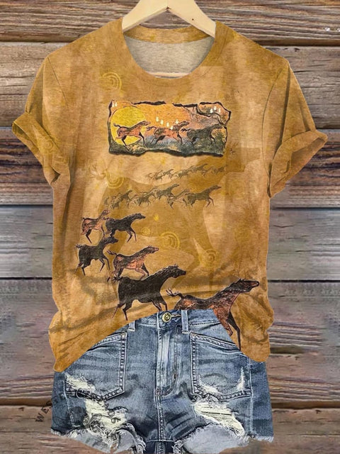 Sun & Horse Petroglyphs Print T-shirt