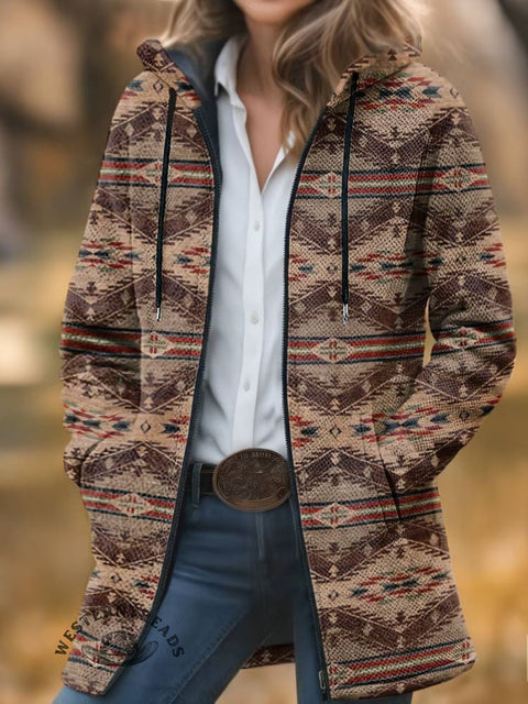 Aztec Print Unisex Plush Thick Long-Sleeved Cardigan Coat