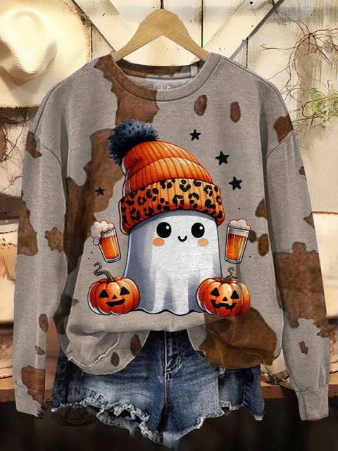 Halloween Ghosts Print Casual Cotton Sweatshirt