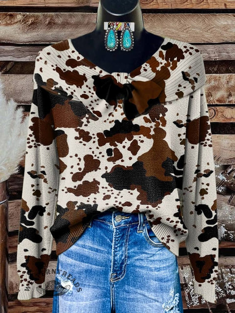 Cattle Print Buttoned Cardigan Sweater