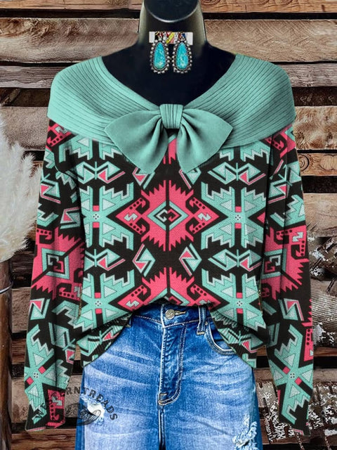 Aztec Print Buttoned Cardigan Sweater