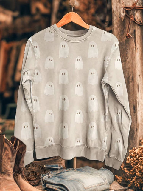 Cute Ghost Print Casual Cotton Sweatshirt