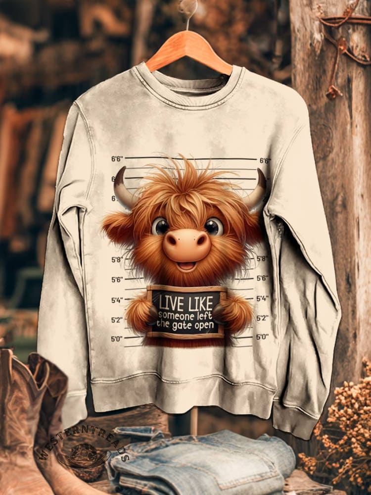 Cute Cow Print Casual Cotton Sweatshirt