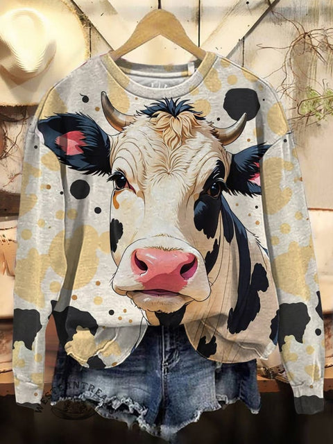 Cows Art Print Casual Cotton Sweatshirt