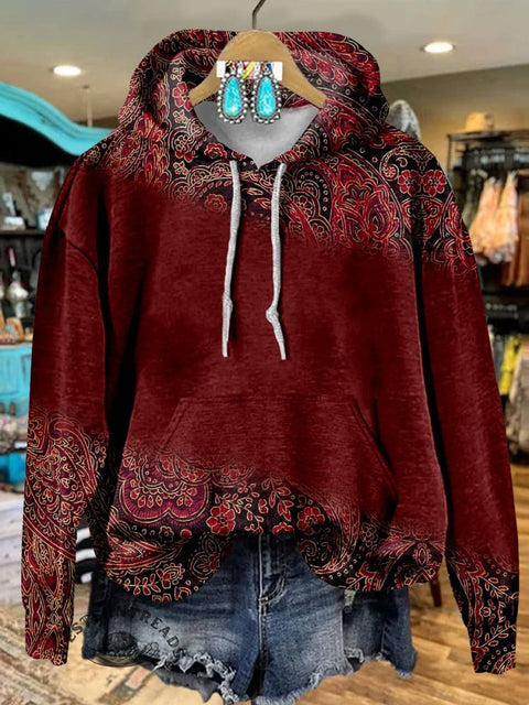 Paisley Print Cotton Casual Hoodie Sweatshirt