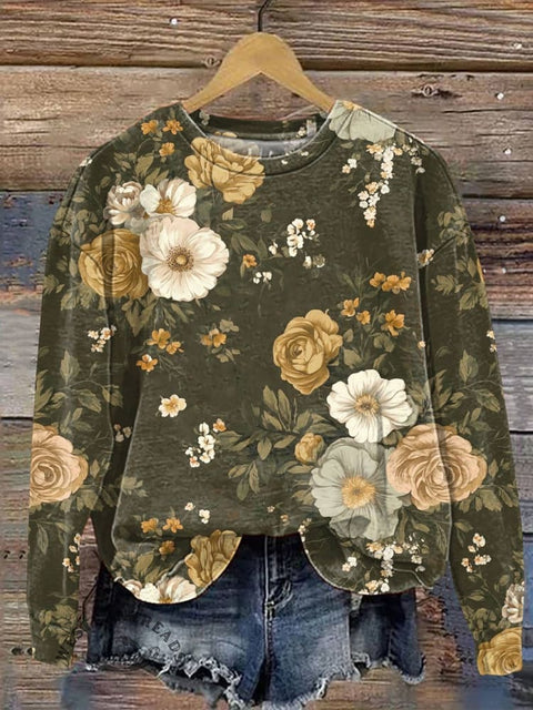 Flower Print Casual Cotton Sweatshirt