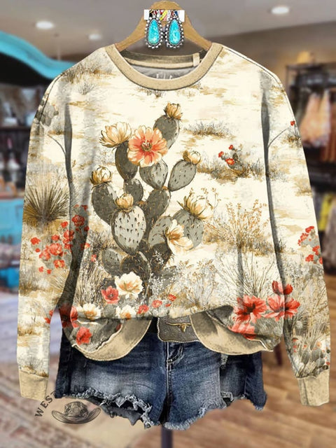 Cactus Print Casual Cotton Sweatshirt