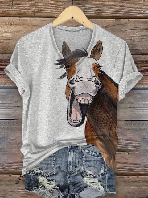Women's Horse Art Print V-neck Casual T-Shirt