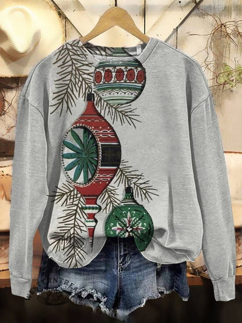 Christmas Art Print Casual Cotton Sweatshirt